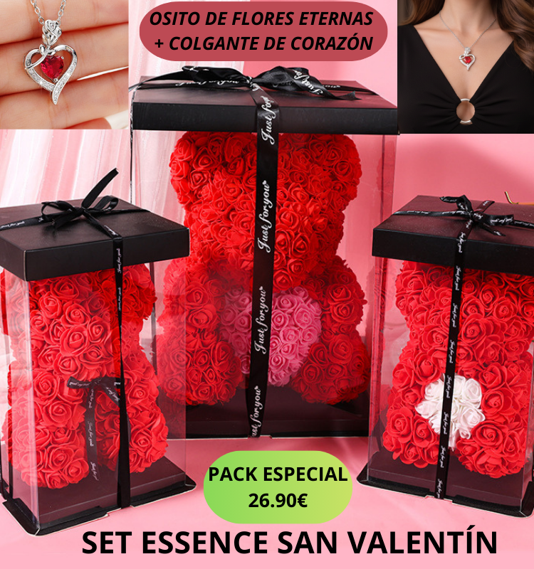 Osito Flores Eternas + Joya Colgante de Corazón (Incluye Nota de Amor)