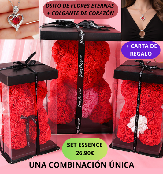 Osito Flores Eternas + Joya Colgante de Corazón (Incluye Nota de Amor)